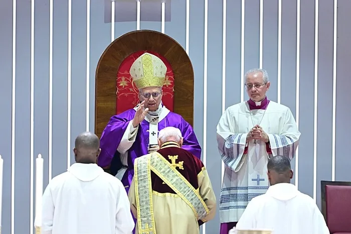 Pope Leo XIV leading a liturgical ceremony during his public Mass in Istanbul.