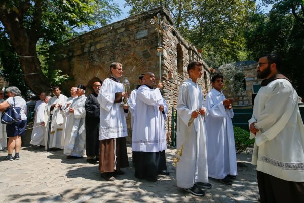 Religious procession of priests at the Virgin Mary House pilgrimage site