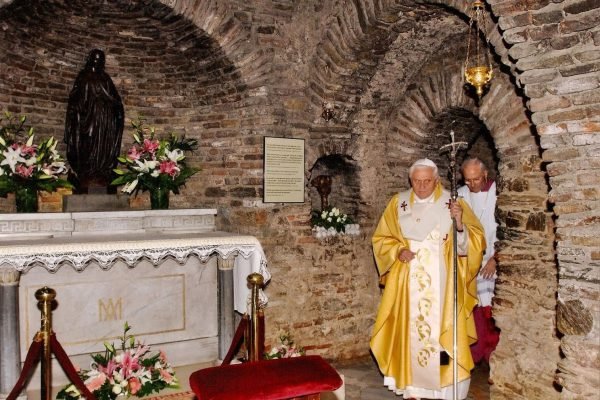 Pope and clergy visiting the House of Virgin Mary near Ephesus Turkey